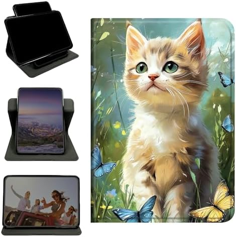Case for Samsung Galaxy Tab A 8.4" 2020 SM-T307, 360 Degree Rotating Stand with Multi-Angle Vertical & Horizontal Viewing Shockproof Protective Shell for Women Men, Lawn Cat Butterfly