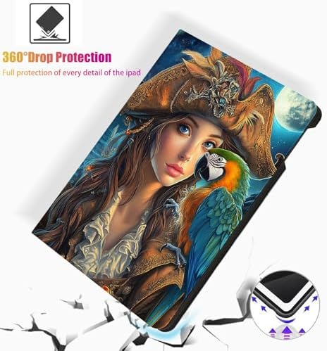 for Microsoft Surface Pro X/Pro X Plus-13 2019/2020/2021/2024 Tablet Case,Auto Wake/Sleep,Adjustable Stand Protective Cover - Pirate Girl with Parrot