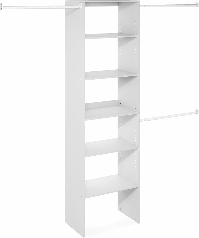 Furinno FANO Closet Organizers and Storage, 5-Tier Wide Closet Storage Organizer with 3 Hanging Bars and Adjustable Shelf, Wardrobe Closet Shelf Tower, 14.8 x 23.6 x 82.1 for Bedroom, White