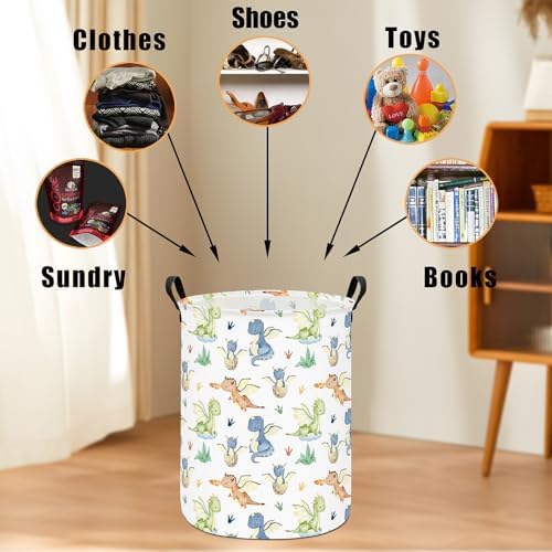 Round Laundry Basket Collapsible Storage Hamper Parent-child Dragon | Waterproof Canvas Foldable Baskets with sturdy Handles Multi-scene Organizer for Home Play Bedroom Gift Bin