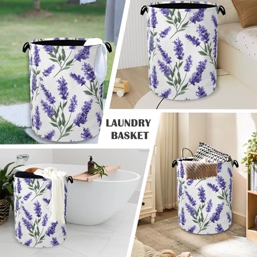 Lavender Laundry Basket,Oxford Cloth Laundry Hamper with Handle Foldable Portable Clothes Storage Basket for Bathroom Bedroom Dorm Room 16" x 20.8"