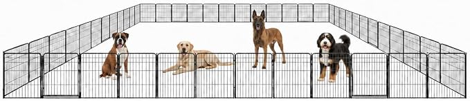 Outdoor Dog Playpen - 40 inch, 48 Panels for Medium and Large Size Dogs - Heavy Duty Metal Pet Fence with Black Anti-Rust Coating - Portable Exercise Play Pen for RV, Camping, and Yard