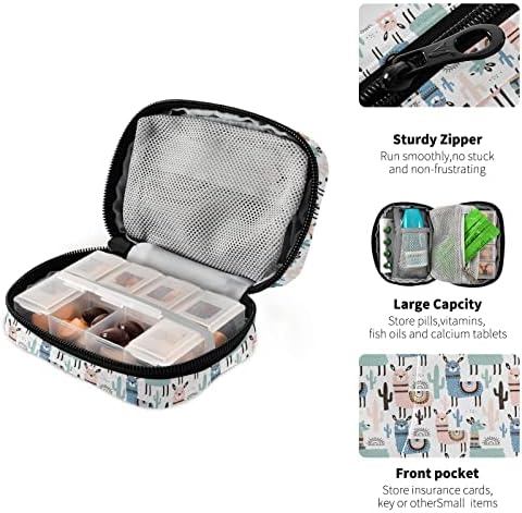 Ethnic Cactus Llama Pill Box 7 Day Pill Case Travel Pill Organizer Bag with Zipper Portable Weekly Case Compact Size for Vitamin Supplement Holder