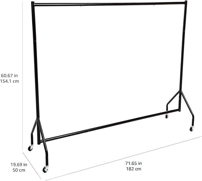 Amazon Basics Heavy Duty Portable Rolling Garment Rack, Hanging Clothes Organizer Rail for Display and Storage, Easy to Assemble, 72 x 60 inches, Black