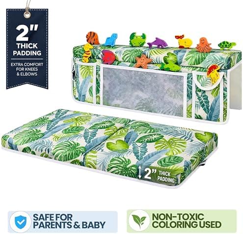 Supa Ant Bath Kneeler –8 Suction Cups & 2" Padding.Certified Non Toxic Bath Kneeling Pad for Bath Tub & 5 Bath Toy Organizer. Fast Dry Baby Bath Kneeler and Elbow Rest Pad Set Leaf