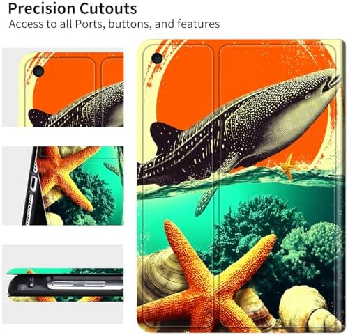 for Samsung Galaxy Tab A9 8.7 Inch 2023 (SM-X110/X115/X117) Case | Slim Leather Smart Cover with Multi-Angle Anti-Slip Stand [Auto Wake/Sleep] Shell for Women Men - Whale Sunset Starfish