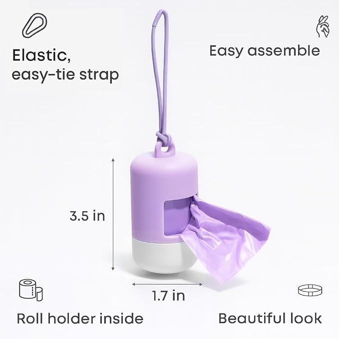 Dog Poop Bag Holder & Dispenser [2-Pack] +30 Extra-Thick Waste Bags | 2 Dog Waste Bags Dispensers + 30 Extra-thick Poop Baggies. Premium ABS Plastic. Soft-Touch Coating, Enlarged Dispense Opening