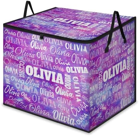 Custom Storage Baskets Cubes for Home with Name, Large Foldable Organizer Collapsible Storage Bins for Home Blanket Comforters Clothes Closet Nursery, Watercolor Purple Galaxy Background