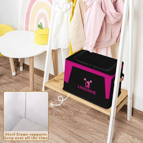Custom Storage Basket with Zipper Lid, Cheerleader Foldable Fabric Storage Boxes Decorative Closet Shelves Clothes Organizer Container Cubes with Handle 1PCS