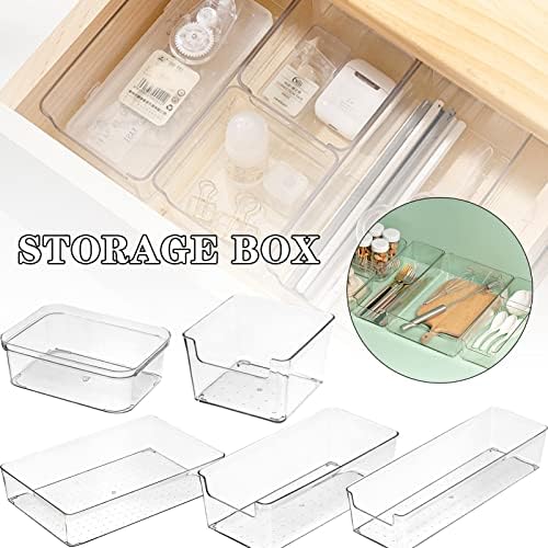 VALINK Clear Plastic Drawer Organizer, Desk Drawer Dividers Refrigerator Organizer Bins Clear Organizing Bins Plastic Storage Small Box, Makeup Organizer Drawers Storage Medium Square Box