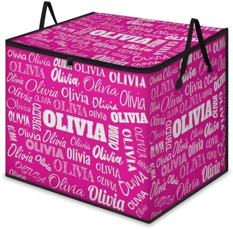 Personalized Storage Bags with Lid Large Blanket Clothes Rosy Pink Organization and Storage Containers for Comforters,Bedding, Foldable Organizer with Reinforced Handle