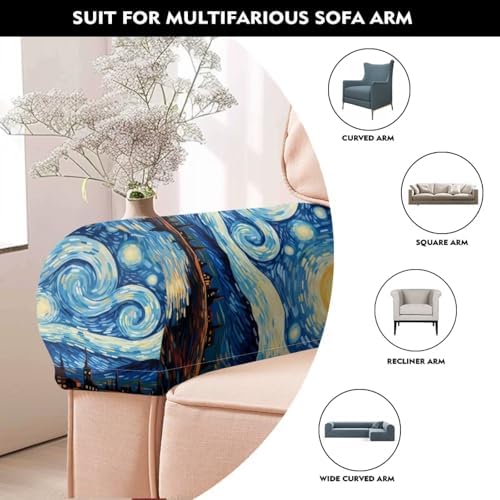 Couch Arm Covers Starry Night Arm Chair Covers for Arms Soft Stretch Armrest Covers Furniture Protector Armchair Slipcovers for Recliner, Set of 2