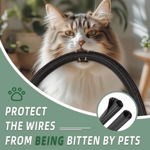 Split Wire Loom Tubing, Cable Protector Sleeve, Braided Cable Management for TV/Computer/Home Theater/Engine Bay, Cord Protectors from Pets No Chew (Black, 3/8"-25ft)
