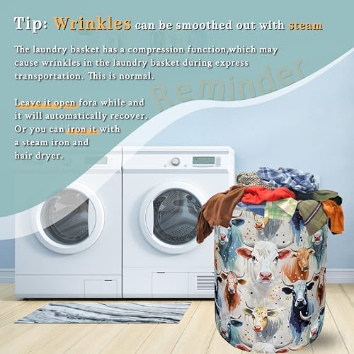Watercolor Cows Laundry Basket Foldable Oxford Cloth Hamper 18.9"x16.5"