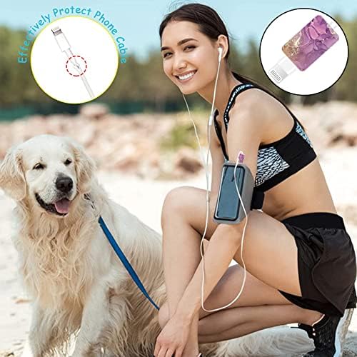 Marble Cable Protector for iPhone Type-c Charger,Sparkle Bling Marble Liquid Pattern 4 PCS Set Cable Protector for Women Girls Kids,Cable Chomper,Phone Charger Saver-Blue/White/Green/Purple