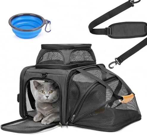 JUNGYOON Cat Carrier, Expandable Airline-Approved Soft-Sided Pet Travel Bag for Cats, Small Dogs & Small Pets, Breathable Mesh Design with Multi-Pockets & Fleece Pad (Dark Grey)