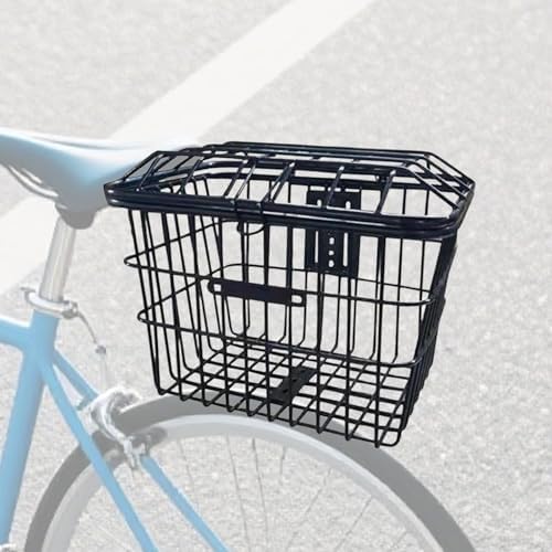 SM SunniMix Bike Basket Iron Wire Storage Bin Universal Mount Cargo Carrier with Cover Enhanced Design for Shopping Pet Supplies Suitable for Adult