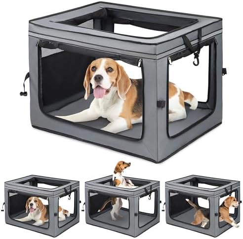 ZUKKA Collapsible Dog Crate for Medium Large Dogs Portable Waterproof Dog Crate Foldable Soft Kennel 3-Door and Mesh Windows for Indoor & Outdoor Travel,with Storage Bag