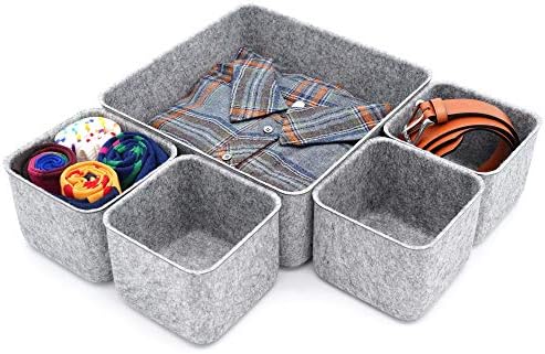 Welaxy Desk Organizers Storage bins Set Office Drawer Organizers Pen holder pencil cup phone stand sticky note storage Closet Cabinet boxes Organizing 5-piece Pack (Gray)
