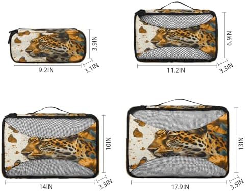 Leopard 4 Set Packing Cubes Luggage Organizer Bags for Travel Accessories and Essentials, Butterfly Leopard Print