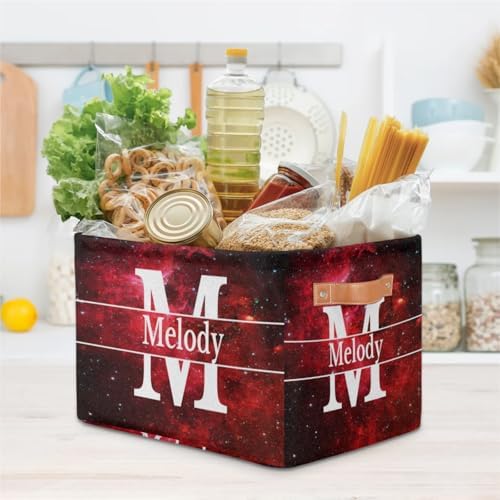 Personalized Storage Basket Initial Letter, Watercolor Red Universe