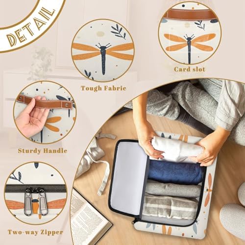 Dragonfly Butterfly Storage Bins with Zipper Lid Foldable Fabric Organizer Box with Handles Rectangular Closet Clothes Organizer Containers