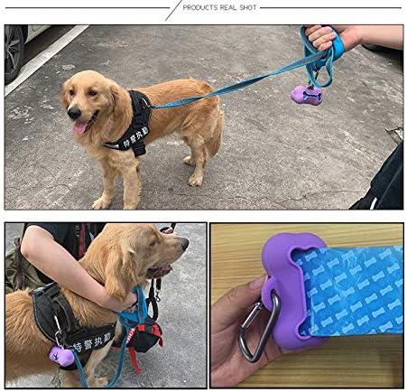 5 Rolls Portable Bone Shape Dog Poop Bags - Silicone Dispenser Refills - Outdoor Travel (Grey)