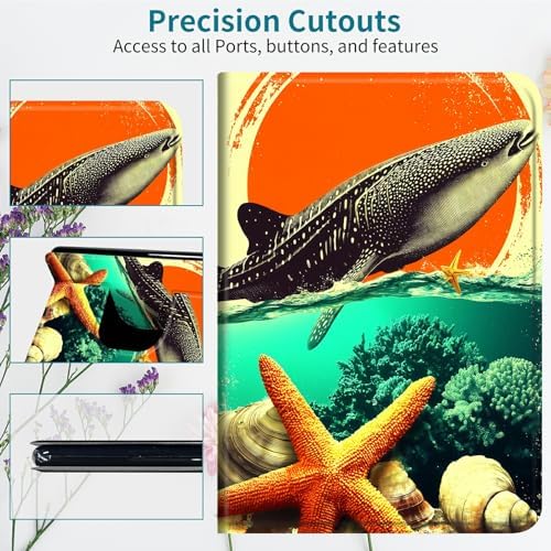 Case for Samsung Galaxy Tab S6 Lite 10.4" 2024/2022/2020, 360 Degree Rotating Stand with Multi-Angle Vertical & Horizontal Viewing Shockproof Shell for Women Men, Whale Sunset Starfish
