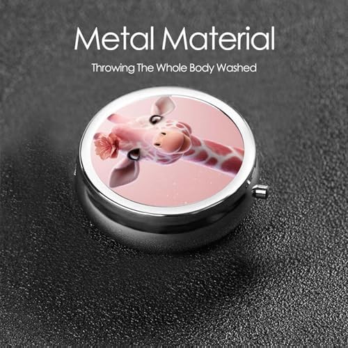 Pill Box 3 Compartment Medicine Pill Case for Pocket or Purse Mini Metal Pillcase Pink Giraffe Pill Holder Vitamin Organizer Portable Travel Pills Container to Hold Supplements Vitamins