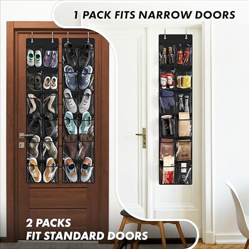 Simple Houseware 12 Pockets Large Over Door Shoe Organizer, 2 Pack, Black