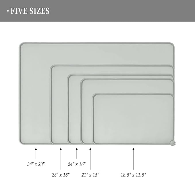 Reopet Waterproof Pet Feeding Mat, Non-Slip Silicone Placemats for Dog Cat Food and Water Bowl, High Raised Edges to Prevent Spills and Protect Floors