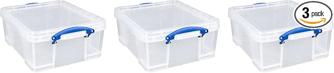 Really Useful Box 17L Plastic Storage Bins, 3 Pack | Containers with Snap Lids and Clip Lock, Clear