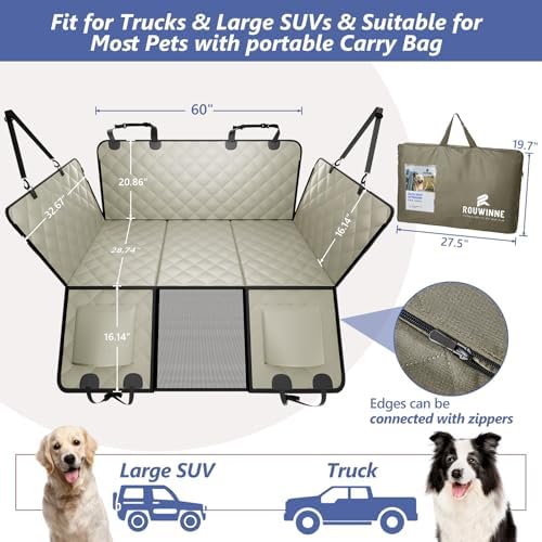 Dog Truck Seat Cover for Back Seat, Hard Bottom Pet Hammock, XL