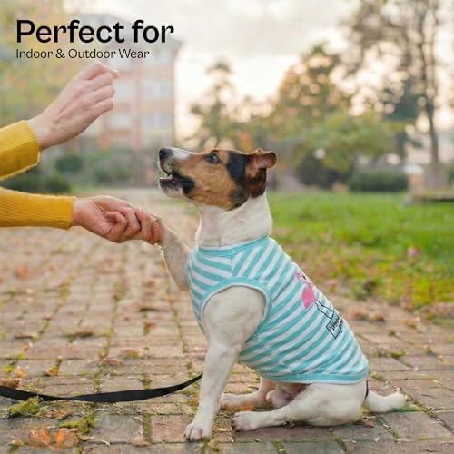 Parisian Pet Flamingo Dog Shirt – 100% Cotton Striped Shirts for Small Dogs – Sleeveless Puppy Vest – Lightweight and Breathable Pet Apparel – Pullover Summer Dog Clothes - Stretchy T Shirts for Dogs