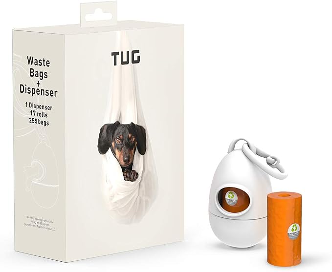 TUG Dog Waste Bag Dispenser with Poop Bags, White, 17 Rolls | 17 Rolls, 255 Bags Total, 15 Bags Per Roll