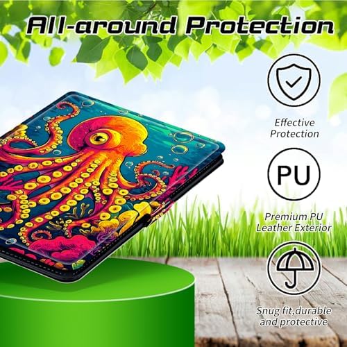Universal Case for T-Mobile Revvl Tab 2 10.1" Model:9185W 2025/Revvl Tab 5G 10.36" 2023, 360 Degree Rotating Kickstand Protective Stand Shell Cover for 9"-10.5", Octopus Ocean Bottom