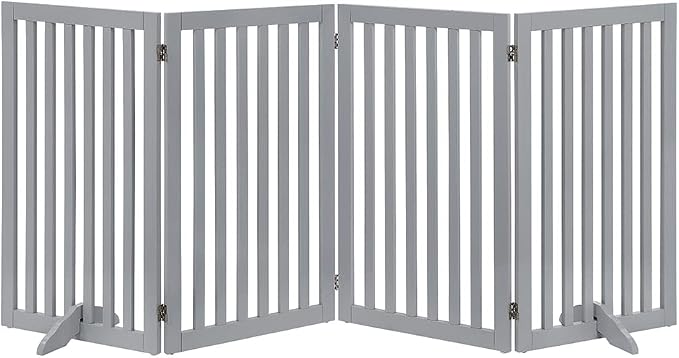unipaws 36”H Free Standing Pet Gate for Dog Cat, 80”Wide Wooden Dog Gates | Foldable Pet Fence for Doorway, Stairs, Step, Expandable Doggy Barrier, Indoor Use