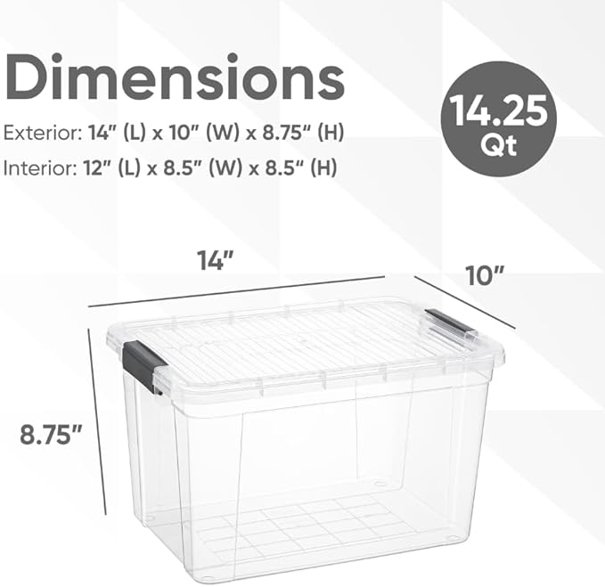 Superio 14.7 Quart Clear Plastic Storage Boxes with Lids, Stackable Organizer Containers, BPA-Free Storage Bins for Home, Office, School & Dorm, 10 Pack