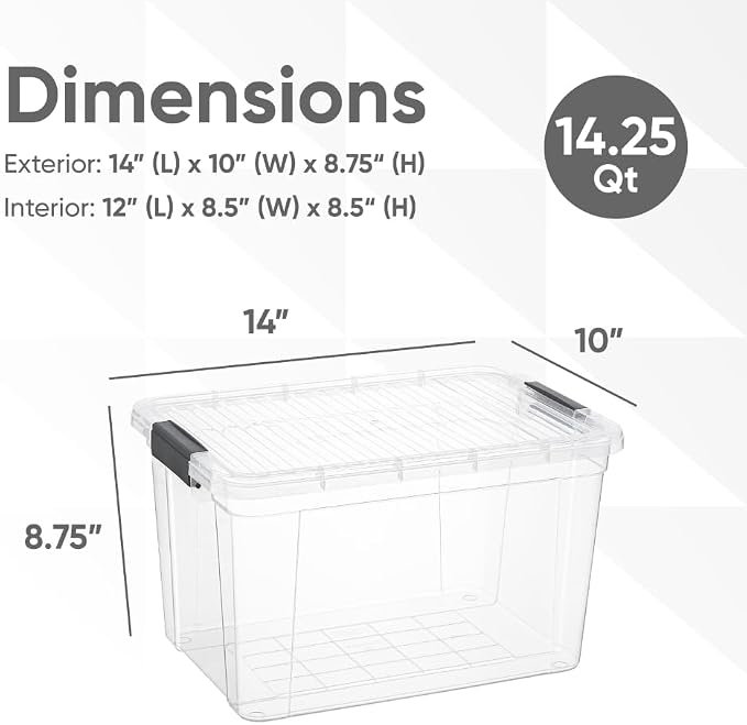 Superio 14.7 Quart Clear Plastic Storage Boxes with Lids, Stackable Organizer Containers, BPA-Free Storage Bins for Home, Office, School & Dorm, 3 Pack