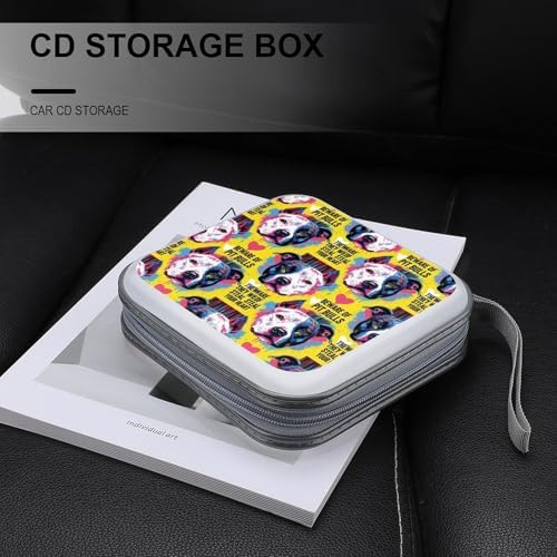 Hard Shell DVD CD Organizer Pit Bull, 40-Disc Storage Binder with Zipper Closure, Portable Protective Case for Travel Home