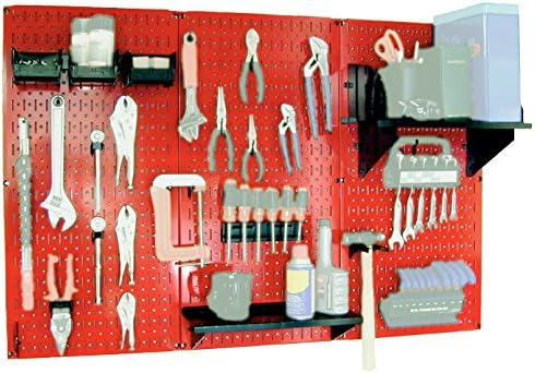 Wall Control 30-WRK-400RB Standard Workbench Metal Pegboard Tool Organizer,Red/Black