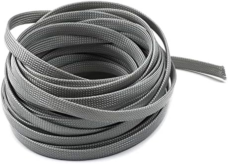 Bettomshin 1Pc 32.8Ft(10m) Cable Management Sleeve, 3/8"(10mm) Width PET Grey Cord Protector, Wire Loom Tube Insulated Split Sleeving for USB Cable Power Cord Organizer Video Cable Hider
