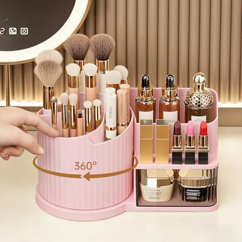 Anyoifax 360 Rotating Makeup Brush Holder Make Up Brushes Organizer, Pink