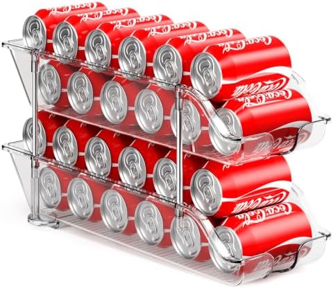 Sotfamily Stackable Soda Can Organizer for Pantry or Fridge, Holds 24 Cans | Heavy-Duty, Clear PET, Space-Saving Drink Organizer, Gravity Rolling, Pop can & Food can Dispenser/Storage/Container