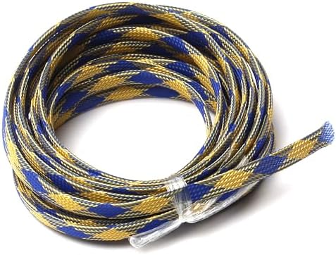 Jutagoss PET Expandable Braided Cable Sleeve, 16.4ft - 5/16 inch Blue Yellow Cable Management Sleeve, Wire Loom Tube Cord Protector for USB Cable, Power Cord, Audio Video and More, 1Pc