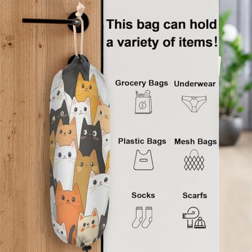Pardick Plastic Bag Holder Cute Cartoon Cats Wall Mount Grocery Bag Holder Wasgable Plastic Bag Dispenser Garbage Bag Organizer for Home Kitchen Decor, Gifts for Women Mom Family Friends,A-1