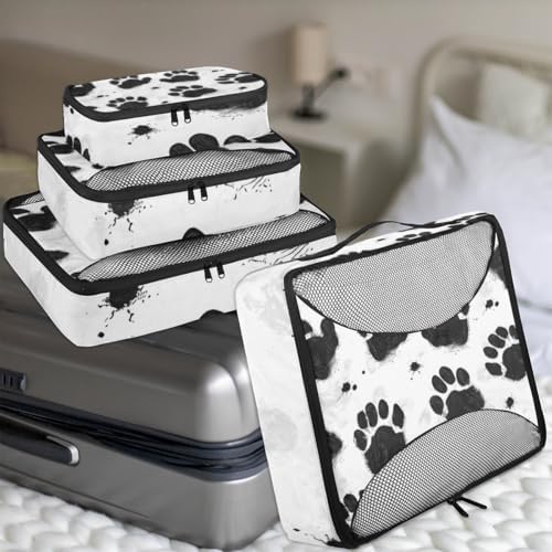 Animal Paw Prints 4 Set Packing Cubes Luggage Organizer Bags for Travel Accessories and Essentials, Dog Paw