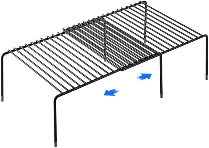 Tomorotec Expandable Cabinet Shelf Organizer, Metal Kitchen Pantry, Black | Extendable from 12.3 to 22.5 in with Heavy Duty Steel Frame and Anti Slip Feet for Bathroom or Closet