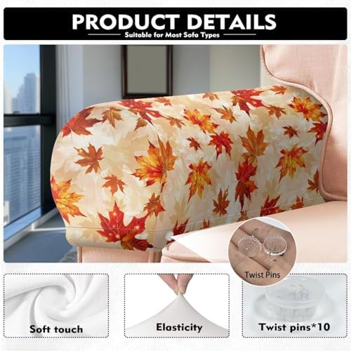 Fall Maple Leaves Arm Covers for Couch Recliner Arm Covers Stretch Furniture Protector for Chairs and Sofas Armchair Fall Decoration