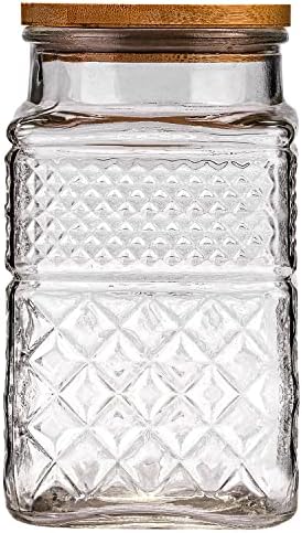WHJY Glass Storage Container with Lid, Airtight Glass Jars, Farmhouse Tea Canister, Dog Treat Jar for Pet, Glass Candy Cookies Coffee Canister Jar Bath Salt Container - Square 67 oz